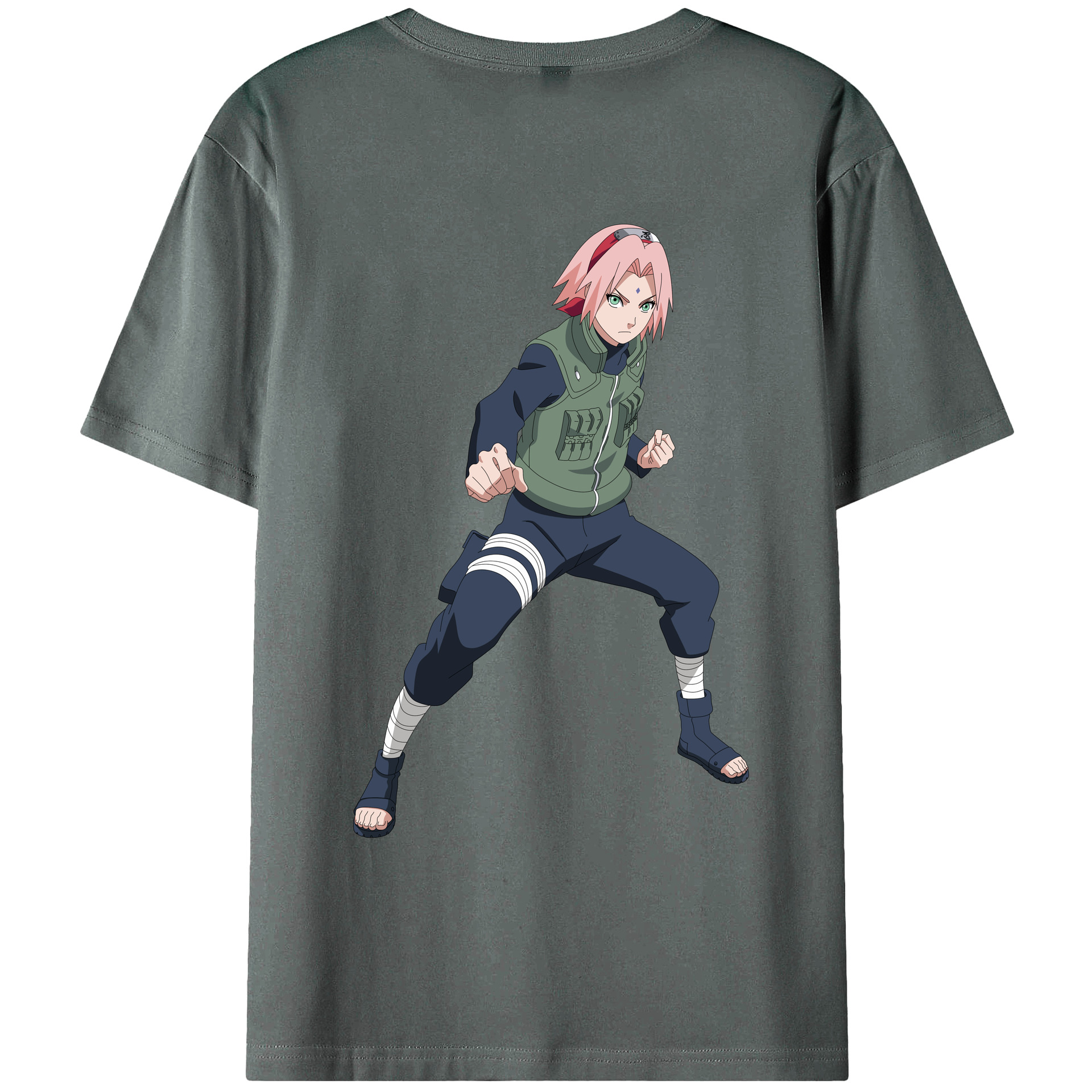 （画像用） NARUTO -ナルト- 春野サクラ Haruno Sakura 綿100％ メンズ半袖Tシャツ（バックプリント） 通気性